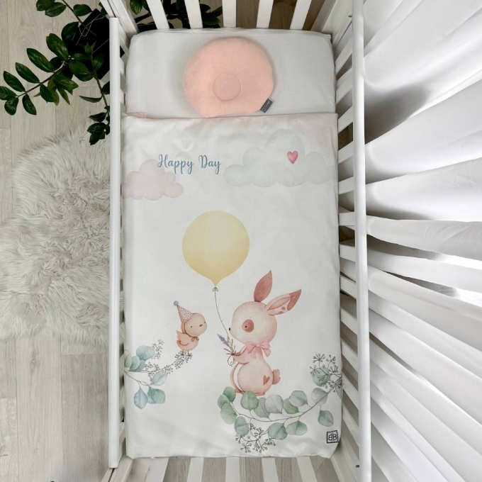 Set lenjerie de schimb pentru patut bebe 3 piese Iepuras vesel (2)